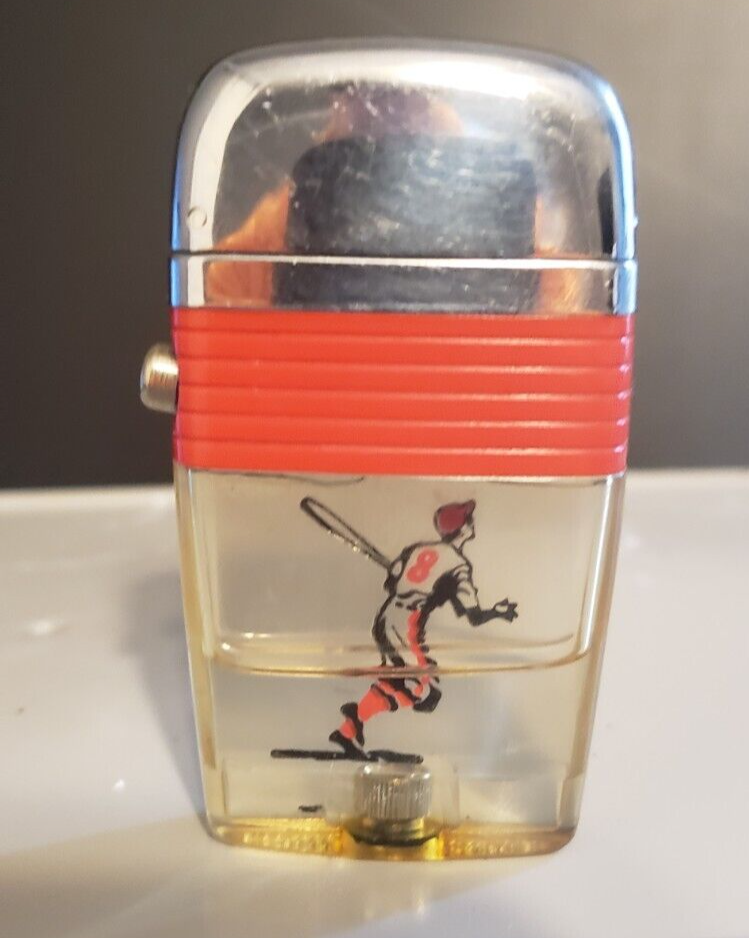 vintage scripto VU Lighter Sports Baseball Player, chrome top, red