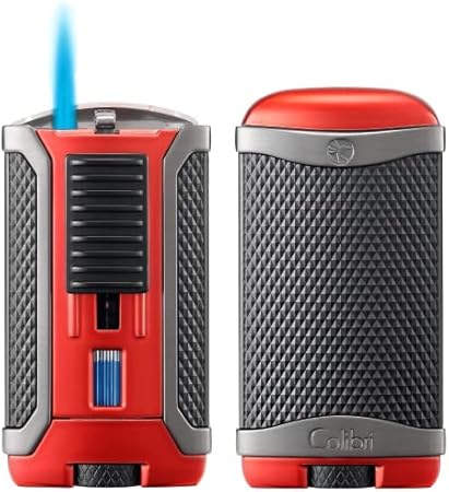 Colibri Apex One-Touch Lighter - Single Jet Cigar Lighter with Refillable Butane, Windproof, Adjustable Flame, Portable Design with Gift Box (Red)