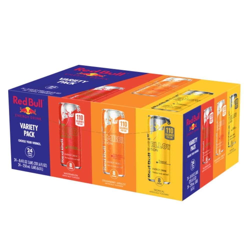 Red Bull Energy Drink Variety Pack, Red Bull Red, Yellow, and Amber Edition and Energy Drinks, 8.4 Fl Oz, 24 pack Cans