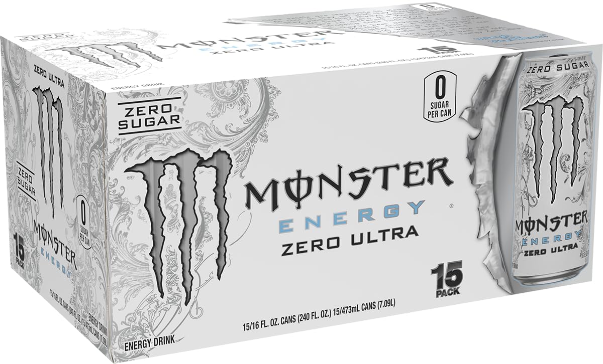 Monster Energy Zero Ultra, Sugar Free Energy Drink, 16 Fl oz (Pack of 15)