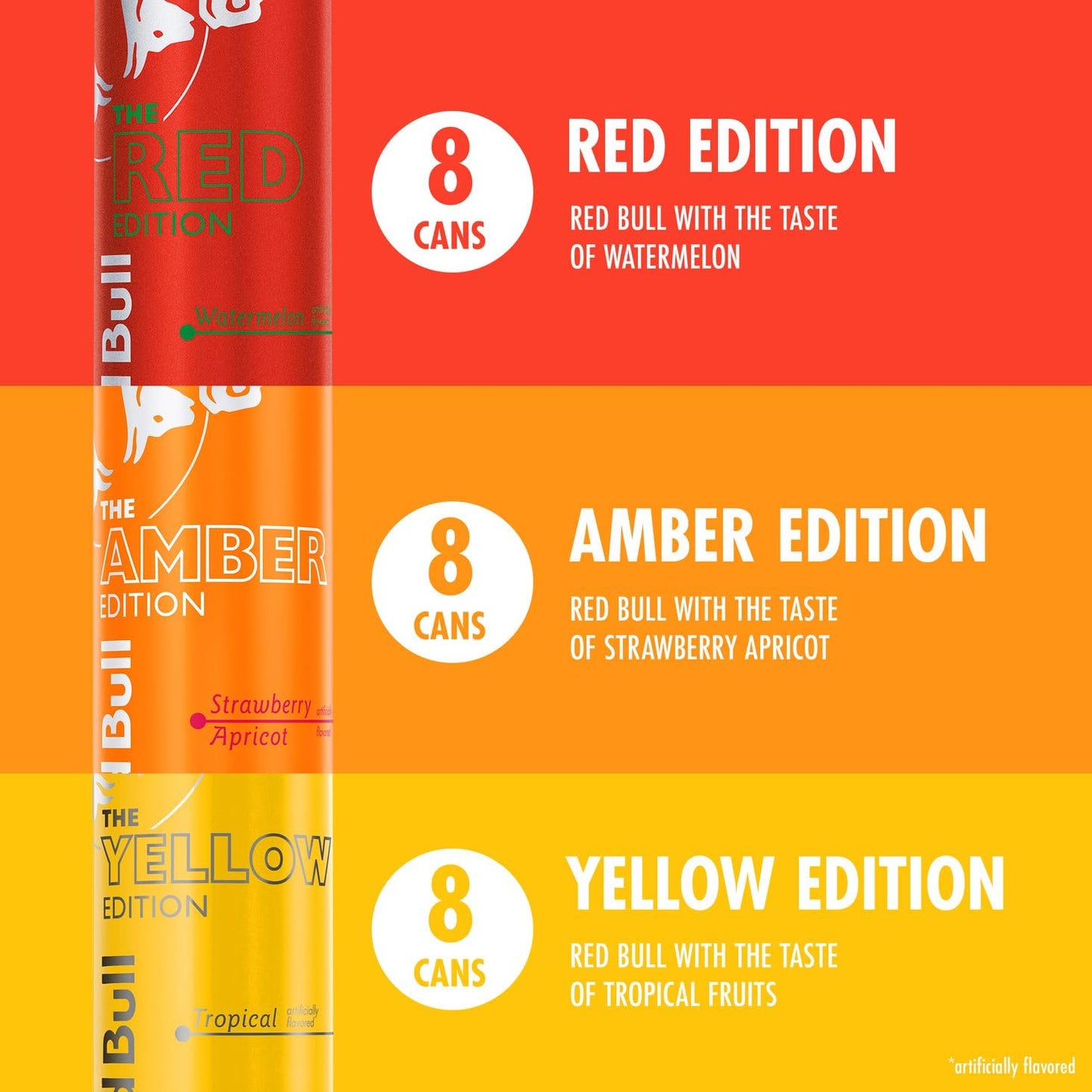 Red Bull Energy Drink Variety Pack, Red Bull Red, Yellow, and Amber Edition and Energy Drinks, 8.4 Fl Oz, 24 pack Cans