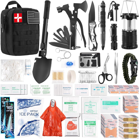 Abpir318 PCS Emergency Survival Kit, Survival Gear and Equipment First Aid Kit Med Supplies for Vehicles Travel Car Camping Hiking Disaster Preparedness, Gifts for Christmas Birthday Him Men