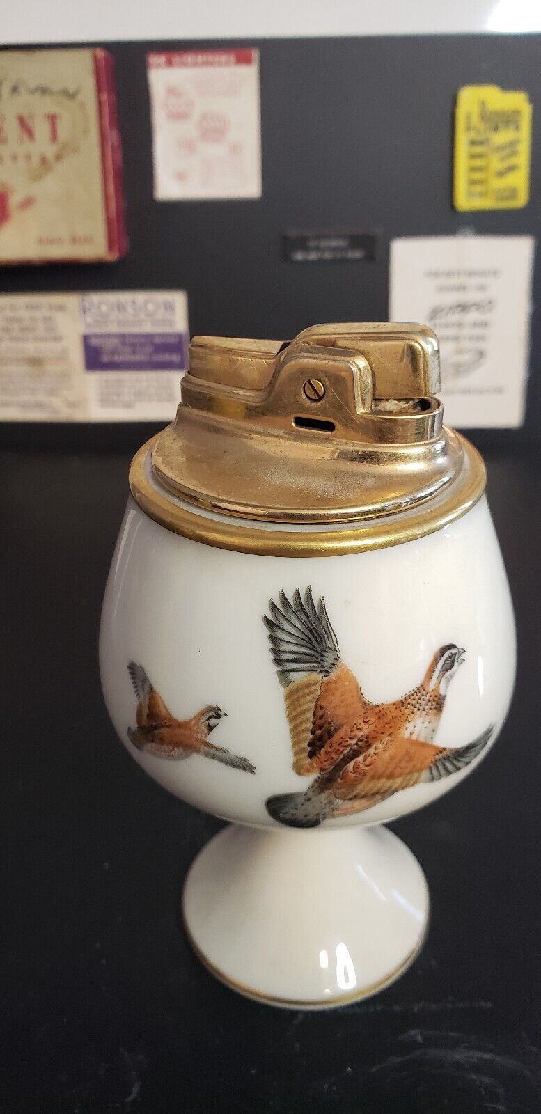 Vintage 1950's 1960's Ronson Table Top Lighter, made in USA, quail flying bird, working