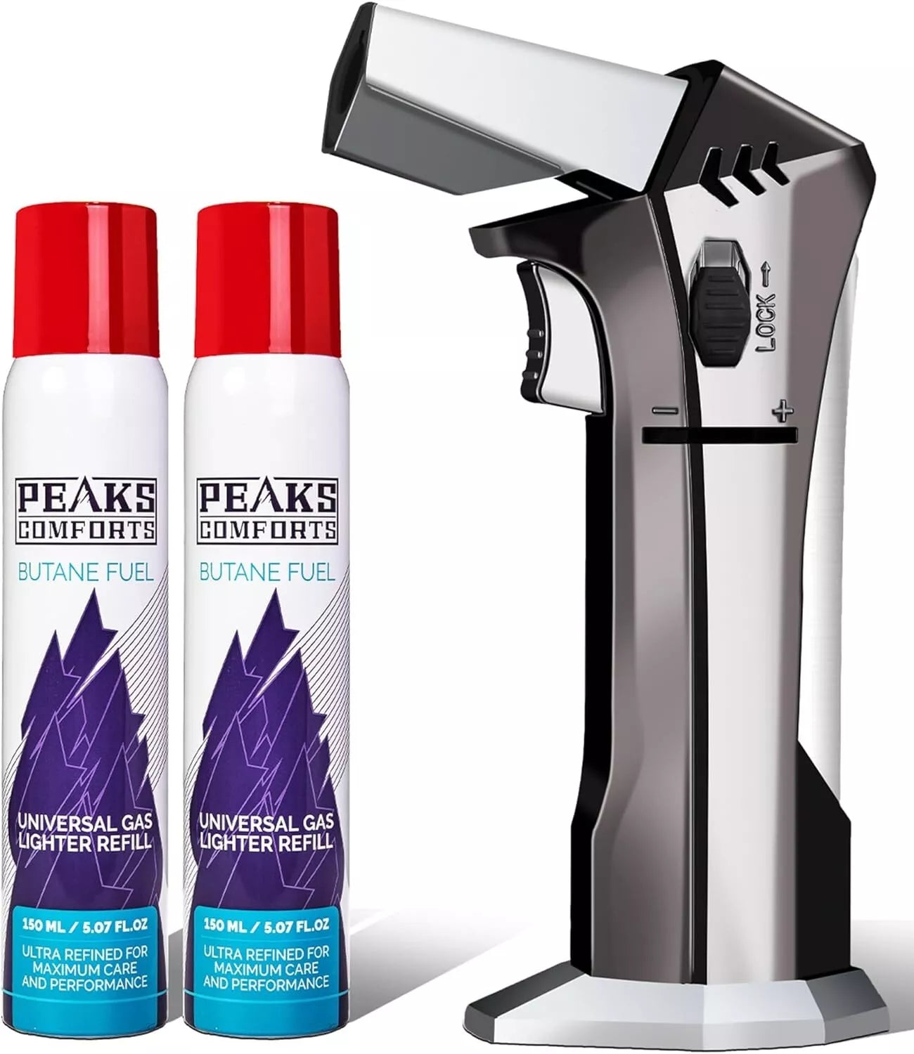 Peaks Comforts Butane Torch - Refillable Torch Lighter, Kitchen Torch for Baking