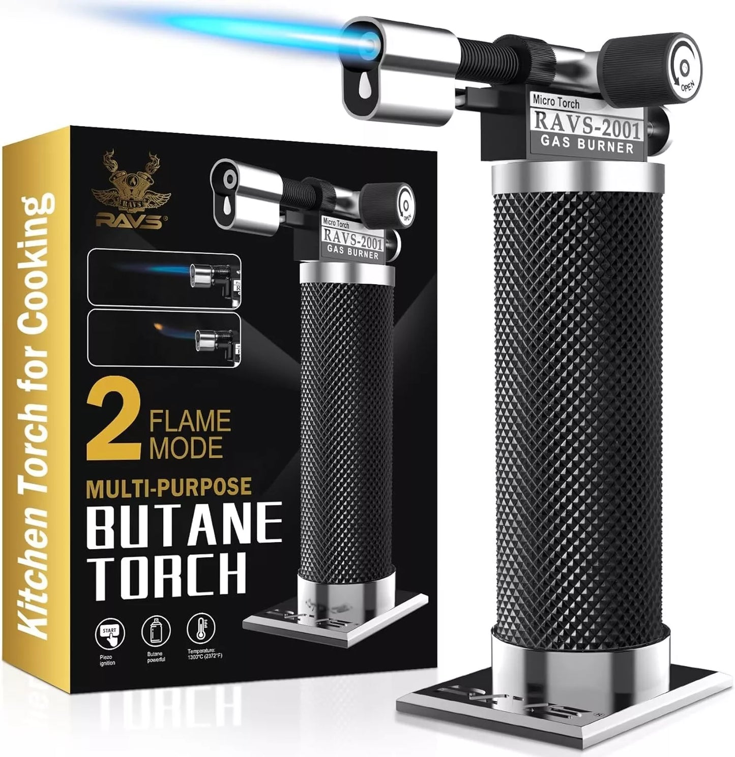 ravs Butane Torch Lighter, DUAL Flame Mode Kitchen Torch Cooking Torches, Blow T