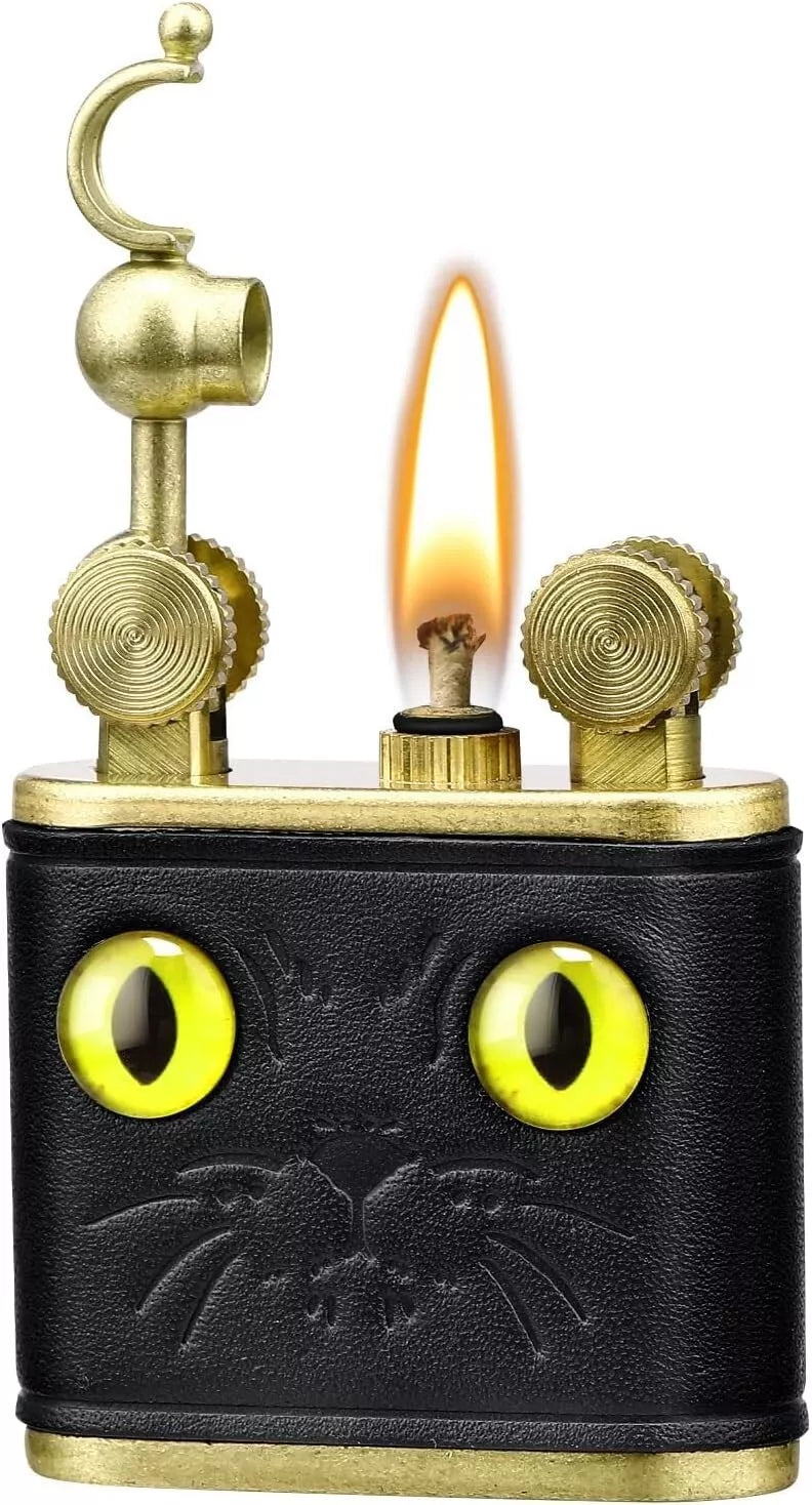 Lighters Fluid Refillable, Cute Cat Pipe Lighter with Removable Brass Lighter