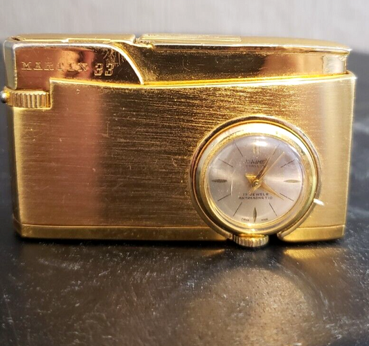 Martin 33 Lighter with watch gold plated With Hanowa Swiss Time Piece working