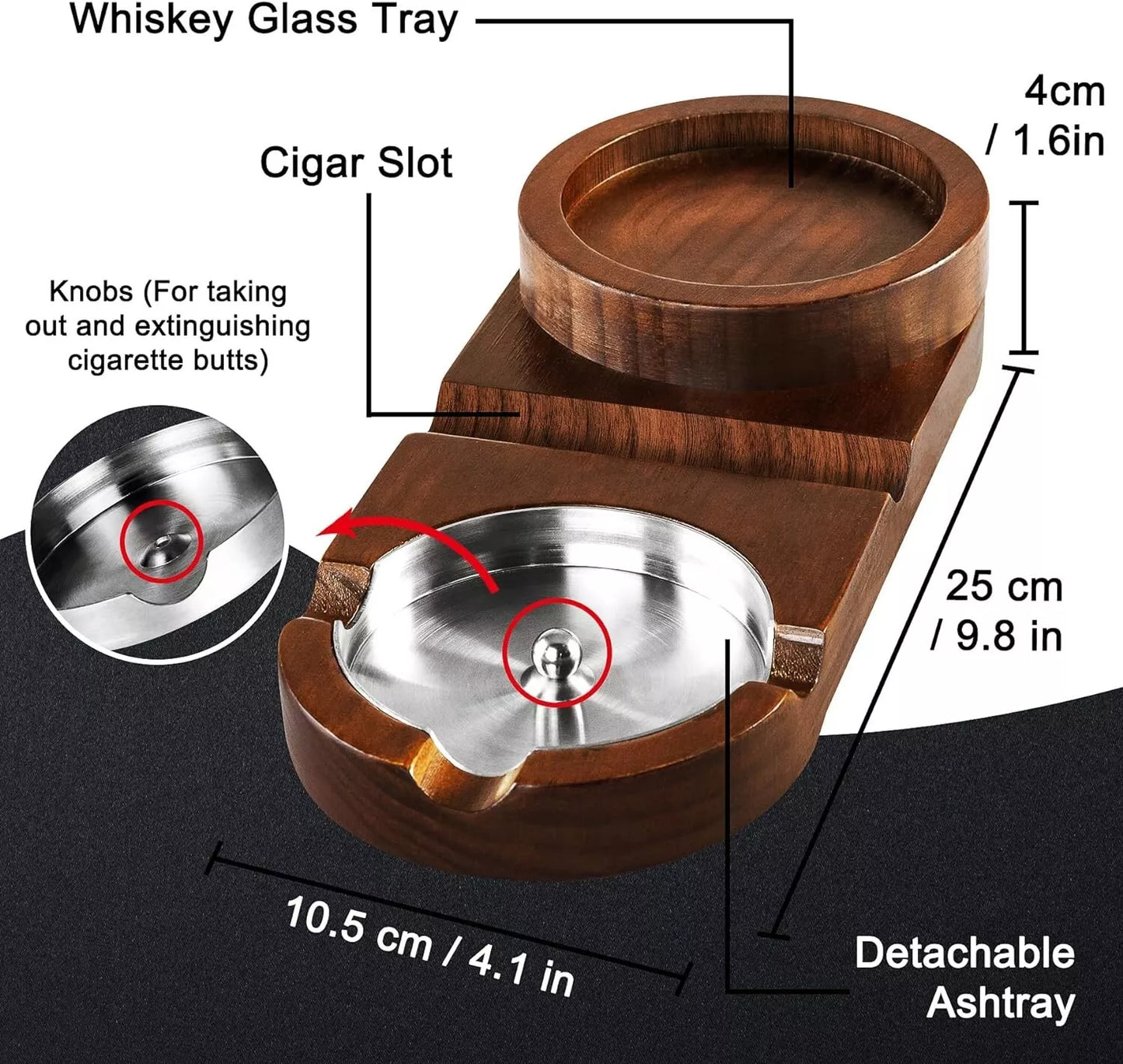 Cigar Ashtrays, Whiskey Glass Tray and Wooden Ash Tray Detachable Outdoor Ashtra