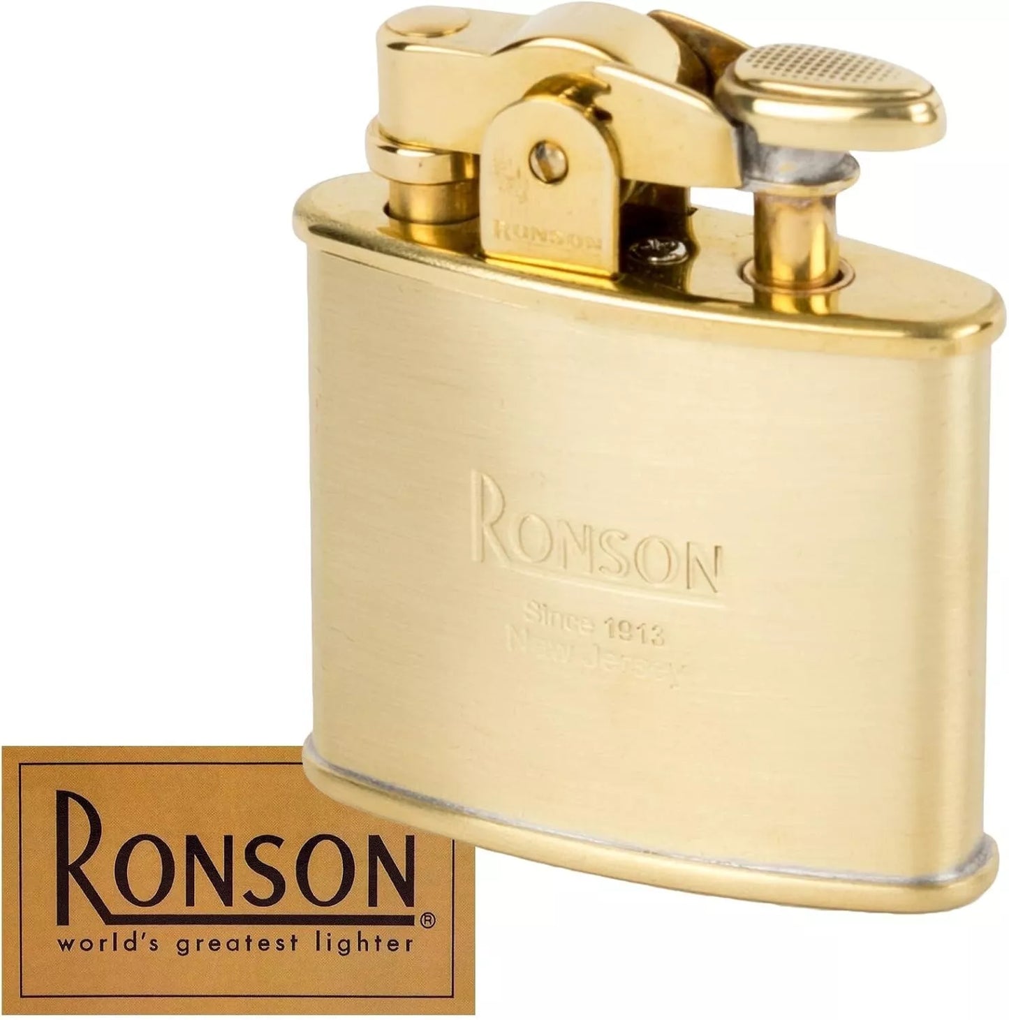 Ronson Oil Lighter Standard With Logo Sticker Made In Japan Satin Finish Chrome