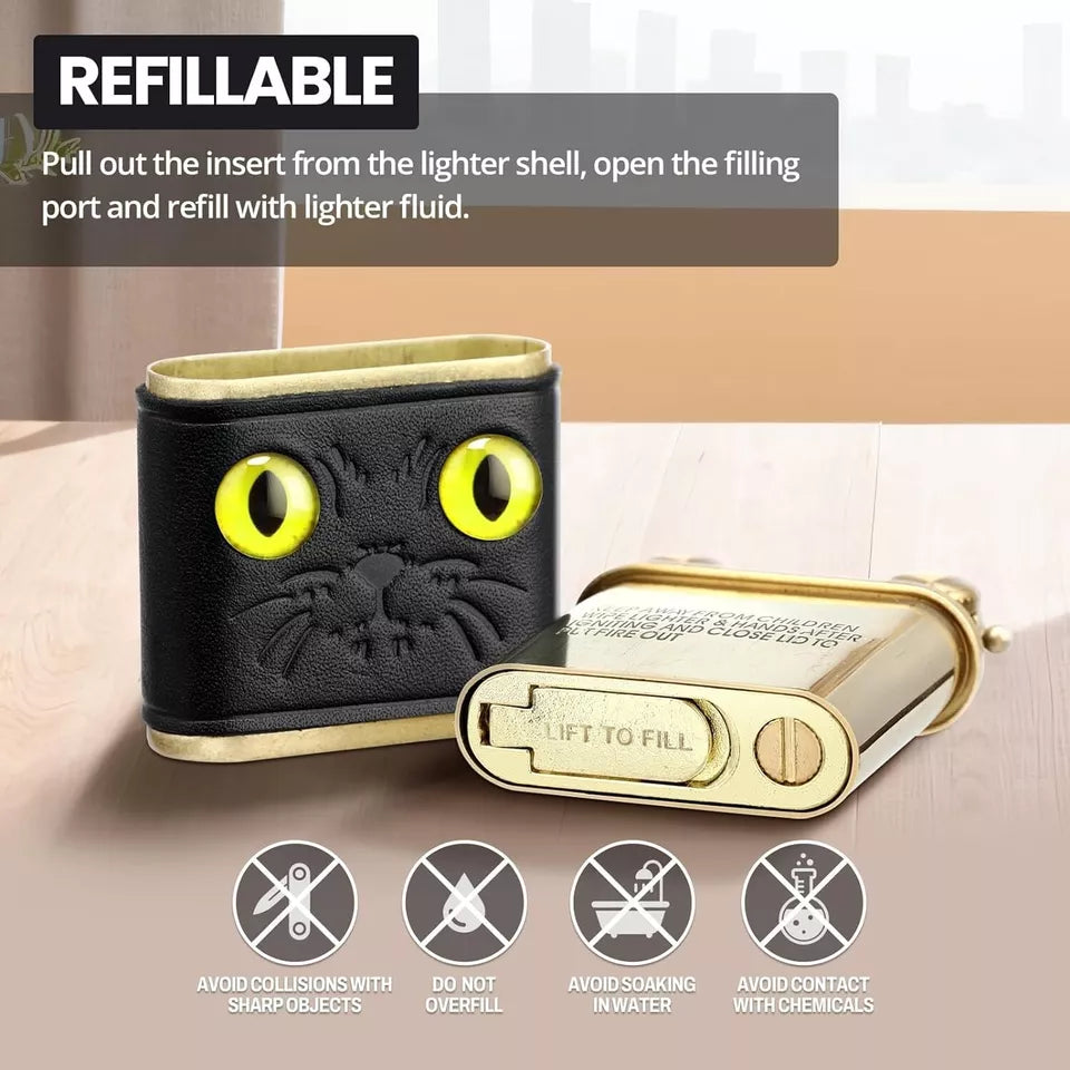 Lighters Fluid Refillable, Cute Cat Pipe Lighter with Removable Brass Lighter