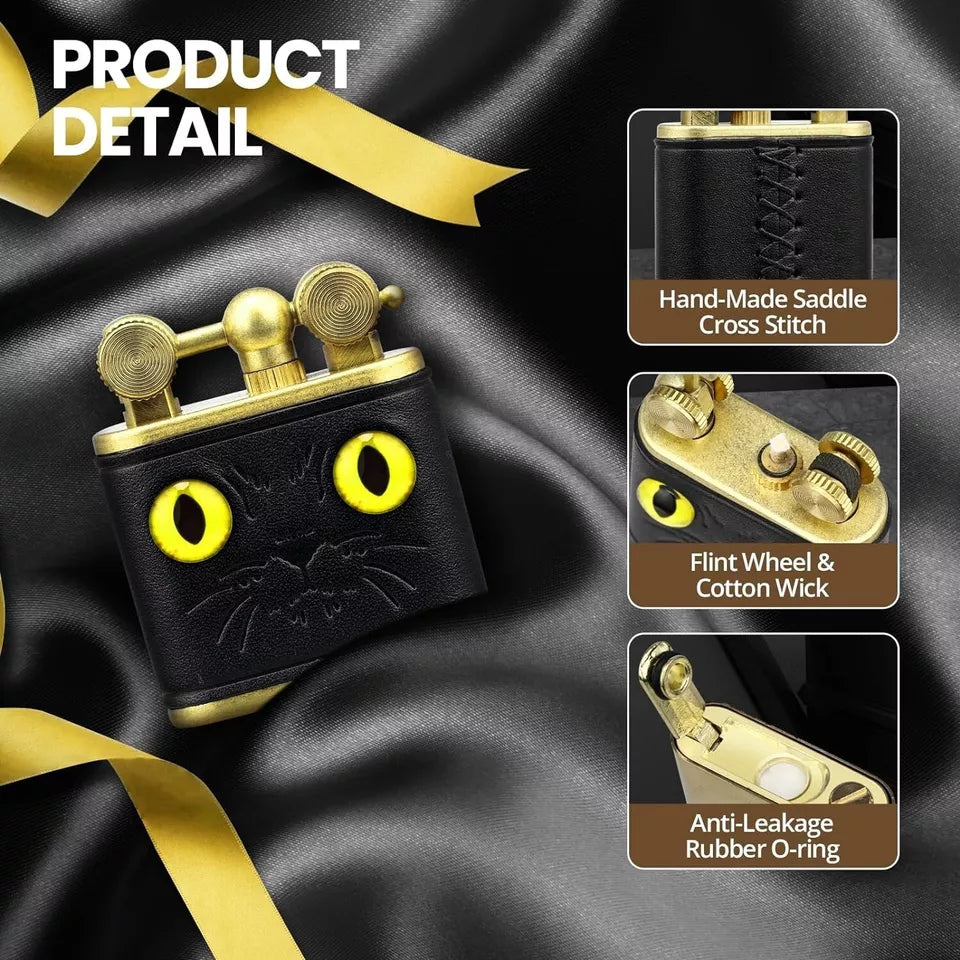 Lighters Fluid Refillable, Cute Cat Pipe Lighter with Removable Brass Lighter