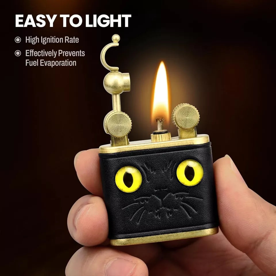 Lighters Fluid Refillable, Cute Cat Pipe Lighter with Removable Brass Lighter