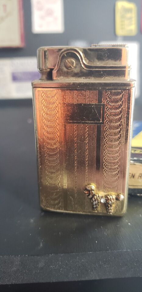 Vintage Supreme Poodle Rhinestone Musical Cigarette Lighter, Danube Waltz Box