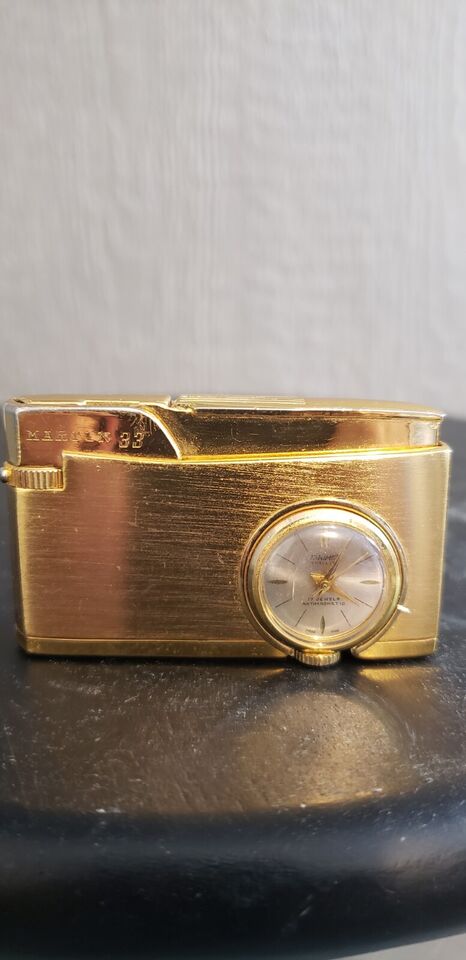 Martin 33 Lighter with watch gold plated With Hanowa Swiss Time Piece working