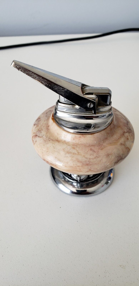Vintage Ronson NORDIC Chrome & Pink Marble Table Lighter, just needs fluid.