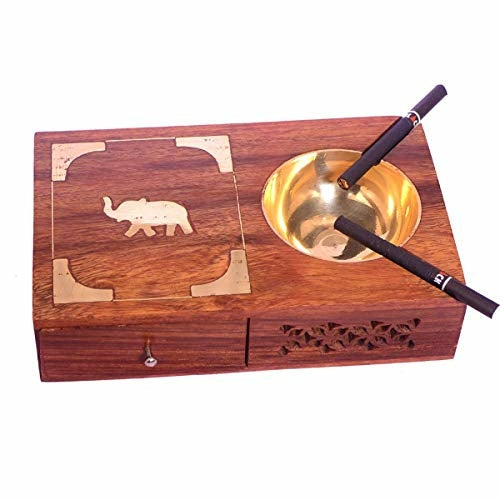 Wooden Handmade Ashtray with Cigarette Holder Box Case for Home Office