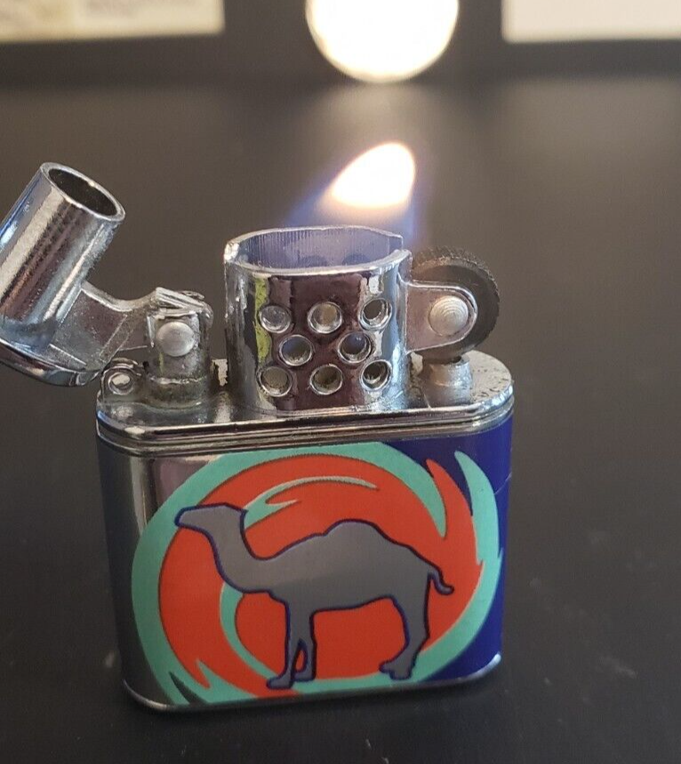 Camel red and blue Color Vintage Lighter Flip Top working