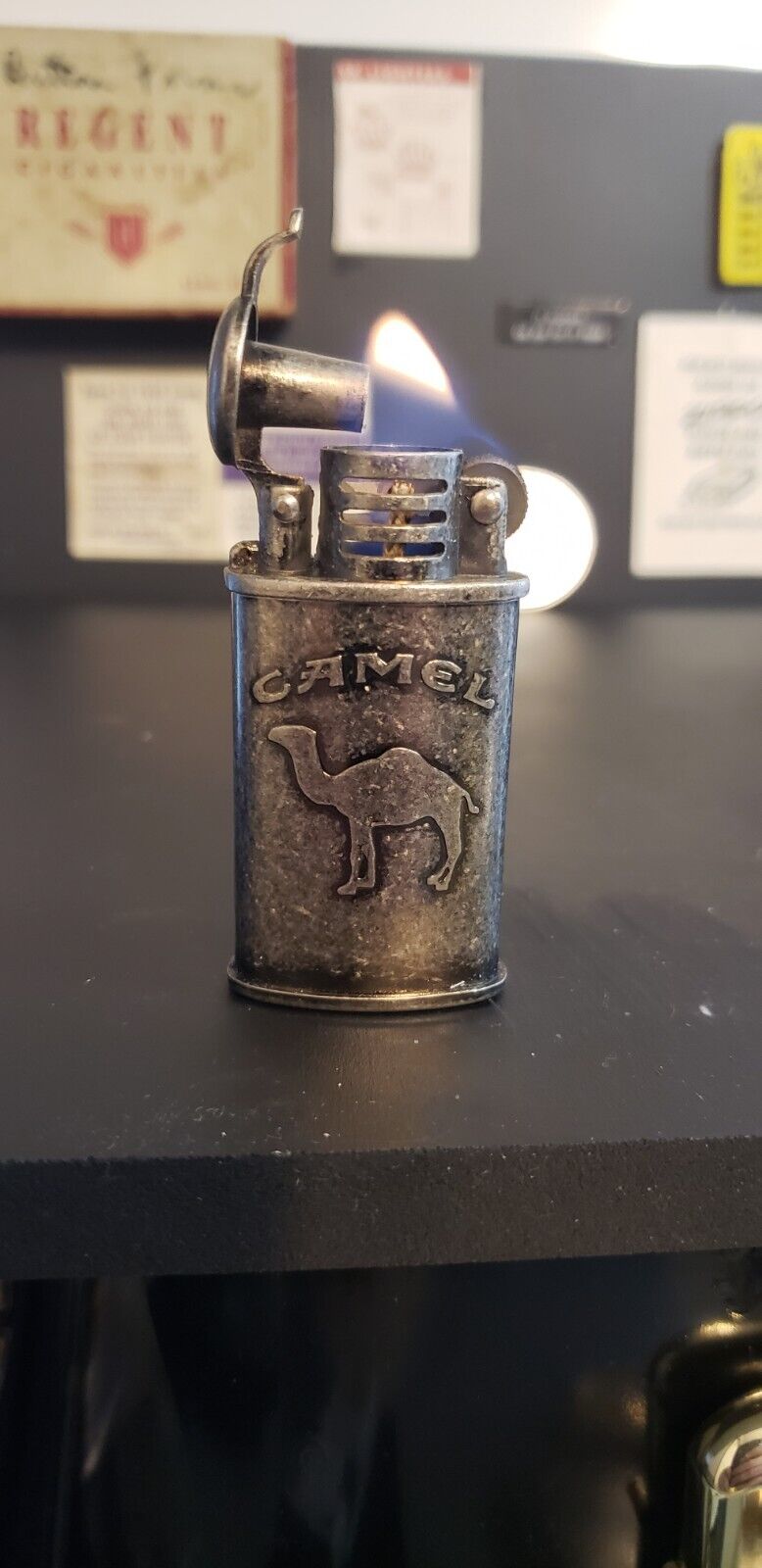 Vintage Camel Lighter, Flip Top, Metal, in working order