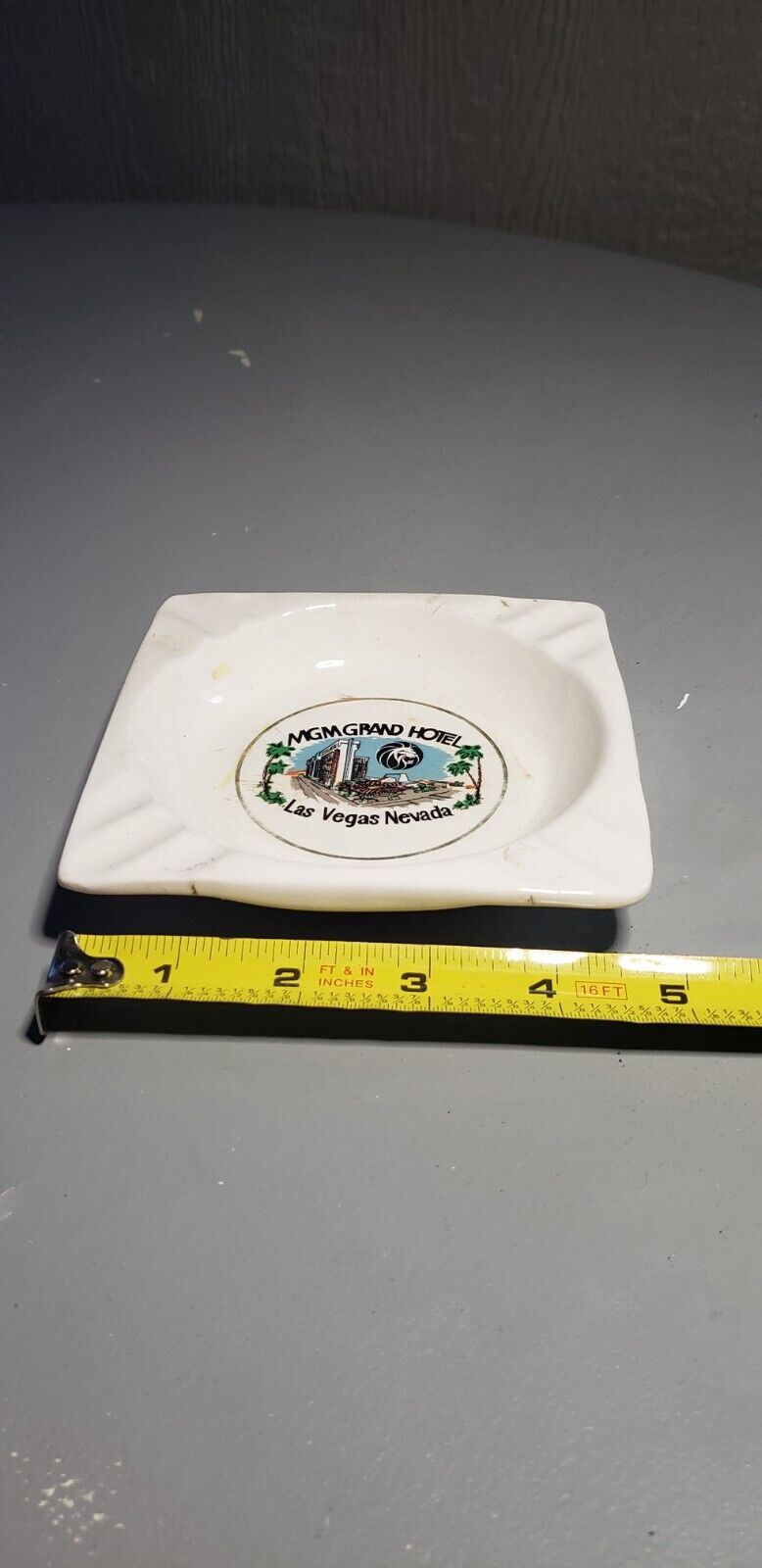 Vintage advertising MGM GRAND HOTEL ashtray painted label