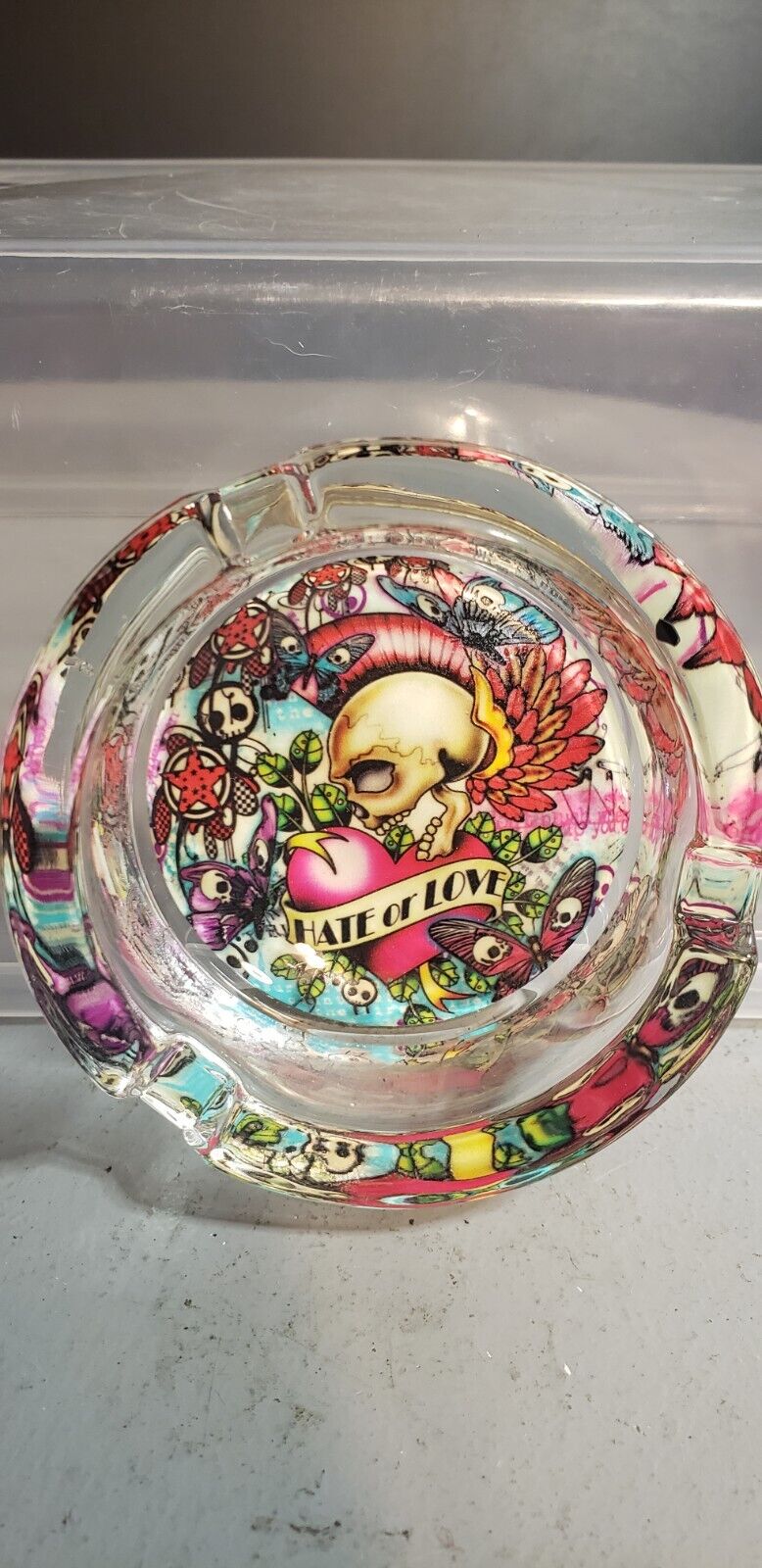 Kalan 3 1/2" Tattoo love or hate Rock 3D Glass Ashtray fast shipping