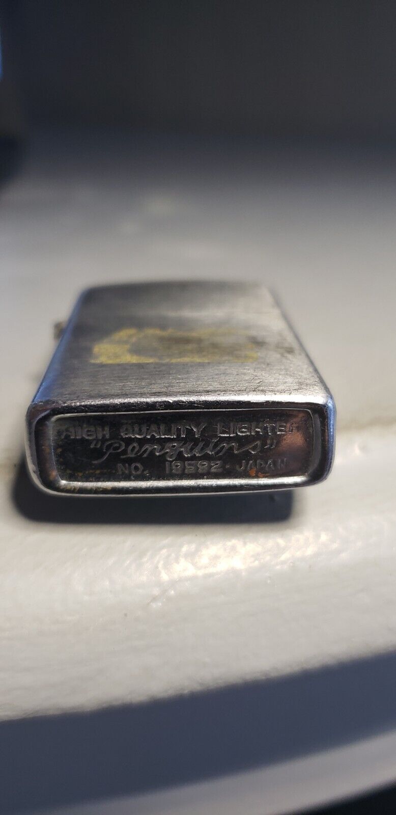 Vintage Penguin Brushed Chrome Flip Top Lighter Made in Japan