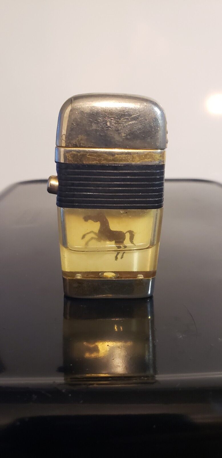 Vintage Scripto Vu Cigarette Lighter black band, wild horse, in working order
