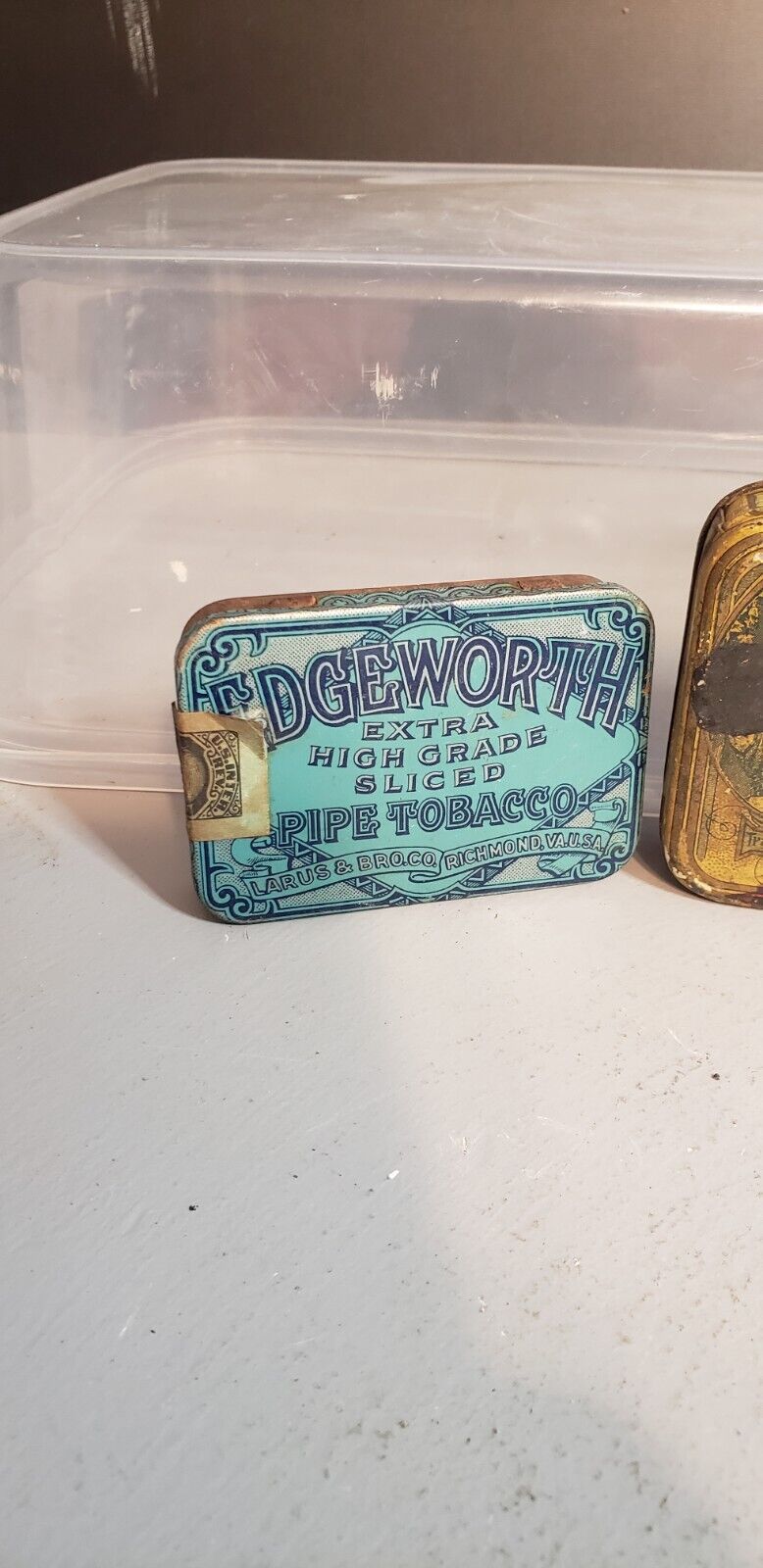 Vintage Tin Edgeworth and jg dills Pipe Tobacco Extra High Grade Hinged Lid