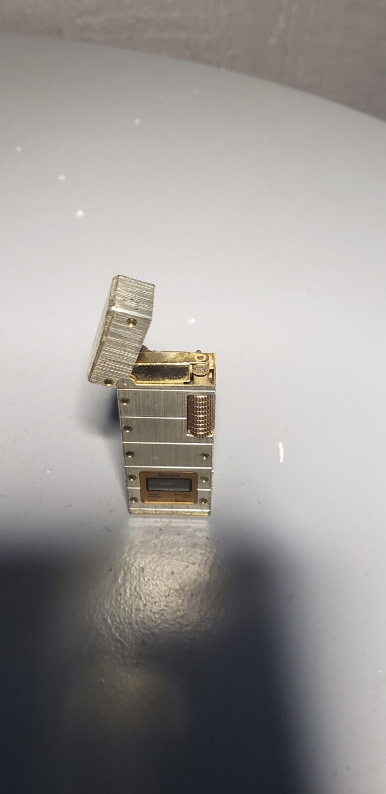 Sonica Butane Cigarette Lighter Clock Quartz Watch Japan Very Rare Gold