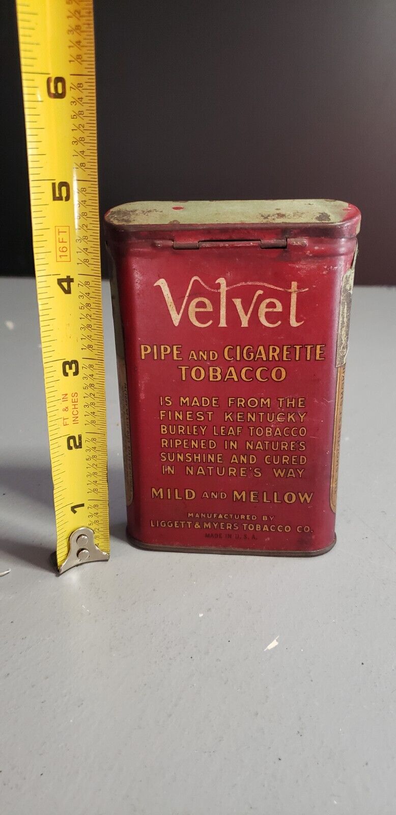 Vintage Velvet Pipe and Cigarette Tobacco Tin, Vintage Advertising Tin, Empty, Red